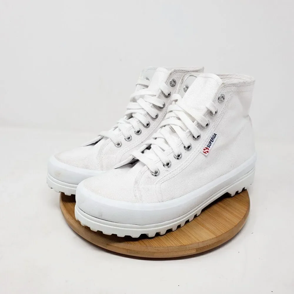 Superga Platform‎ Shoes Womens 8 White Canvas High Chunky Lug Sole Sneaker